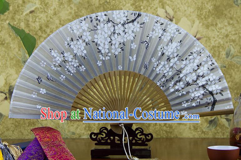 Traditional Chinese Handmade Crafts Hand Painting Butterfly Flowers Folding Fan, China Classical Oriental Cherry Sensu Silk Fan Hanfu Fans for Women