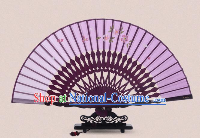 Traditional Chinese Handmade Crafts Painting Flowers Folding Fan, China Classical Sensu Purple Silk Fan Hanfu Fans for Women