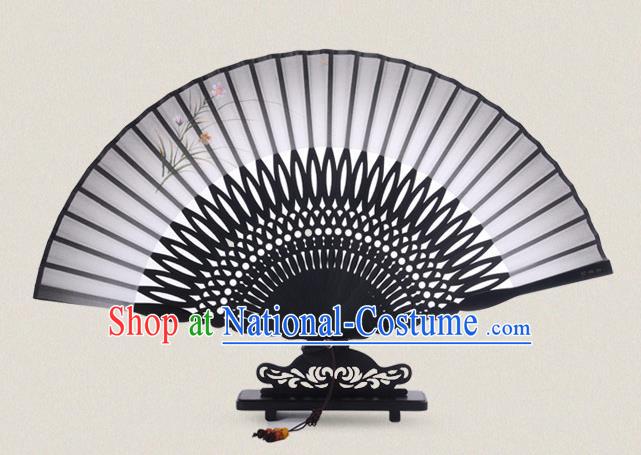 Traditional Chinese Handmade Crafts Painting Flowers Folding Fan, China Classical Sensu Grey Silk Fan Hanfu Fans for Women