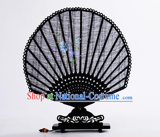 Traditional Chinese Handmade Crafts Hand Painting Flower Folding Fan, China Classical Linen Sensu Sunflower-type Black Fan Hanfu Fans for Women