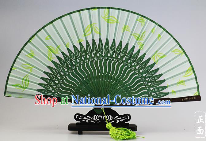 Traditional Chinese Handmade Crafts Tea Perfume Folding Fan, China Classical Sensu Green Silk Fan Hanfu Fans for Women