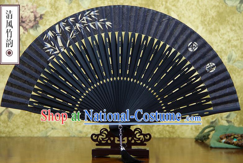 Traditional Chinese Handmade Crafts Silk Folding Fan, China Classical Sensu Printing Bamboo Fan Hanfu Fans for Men