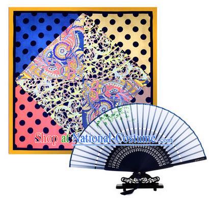 Traditional Chinese Handmade Crafts Silk Folding Fan and Scarves, China Classical Grey Sensu Peach Blossom Fan Hanfu Fans for Women