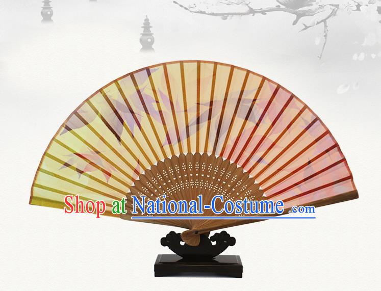 Traditional Chinese Handmade Crafts Silk Folding Fan, China Classical Chiffon Sensu Printing Maple Leaf Fan Hanfu Fans for Women