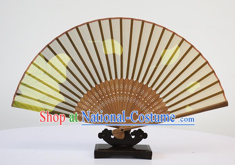 Traditional Chinese Handmade Crafts Silk Folding Fan, China Classical Chiffon Sensu Printing Leaf Fan Hanfu Fans for Women