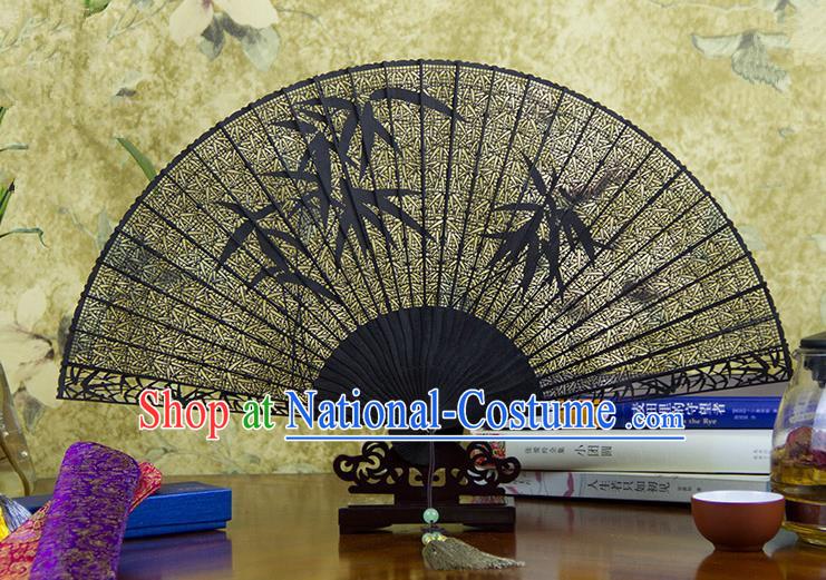 Traditional Chinese Handmade Crafts Ebomy Folding Fan, China Classical Sensu Hollow Out Bamboo Fan Hanfu Fans for Women