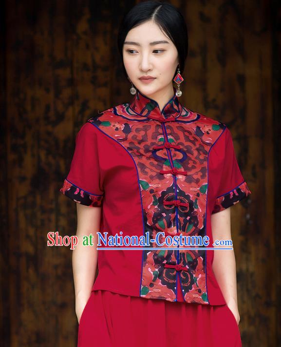 Traditional Ancient Chinese National Costume, Elegant Hanfu Red Shirt, China Tang Suit Cheongsam Blouse Plated Buttons Shirt for Women