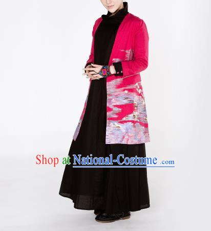 Traditional Chinese Costume Elegant Hanfu Embroidered Coat, China Tang Suit Rosy Dust Coat Cardigan Clothing for Women