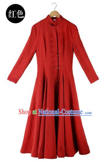 Traditional Chinese Costume Elegant Hanfu Dress, China Tang Suit Plated Buttons Cheongsam Qipao Red Dress Clothing for Women