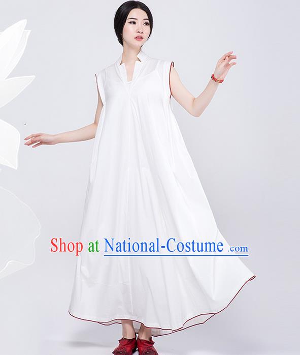 Traditional Chinese Costume Elegant Hanfu Dress, China Tang Suit White Qipao Dress Clothing for Women