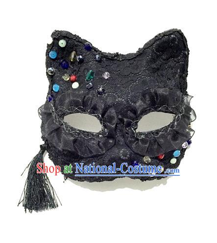 Top Grade Halloween Masquerade Accessories Ceremonial Occasions Handmade Model Show Mask, Brazilian Carnival Black Paillette Mask for Men