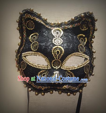 Top Grade Halloween Masquerade Accessories Ceremonial Occasions Handmade Model Show Mask, Brazilian Carnival Black Lace Mask for Men