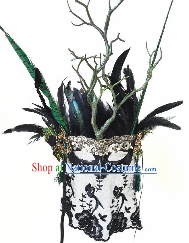 Top Grade Halloween Masquerade Accessories Ceremonial Occasions Handmade Model Show Mask Feather Headwear, Brazilian Carnival Veil Mask for Men