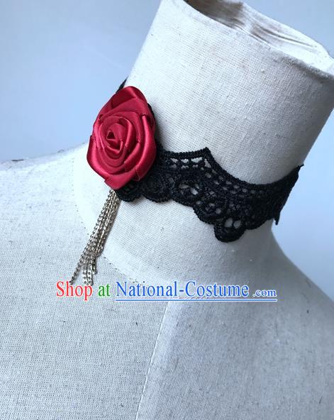 Top Grade Halloween Masquerade Ceremonial Occasions Handmade Model Show Gothic Necklet Accessories Vintage Rose Lace Necklace for Women