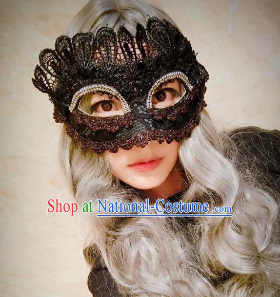 Top Grade Chinese Theatrical Headdress Ornamental Black Lace Mask, Ceremonial Occasions Handmade Halloween Blindfold for Women