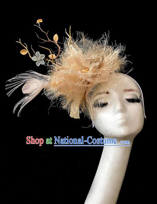 Top Grade Chinese Theatrical Luxury Headdress Ornamental Feather Hair Clasp, Halloween Fancy Ball Ceremonial Occasions Handmade Headwear for Women