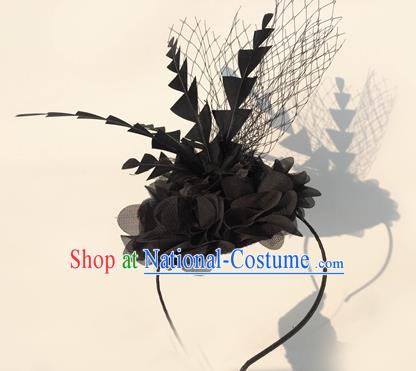 Top Grade Chinese Theatrical Luxury Headdress Ornamental Black Feather Hair Clasp, Halloween Fancy Ball Ceremonial Occasions Handmade Headwear for Women