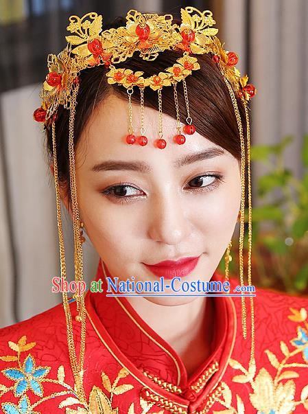 Traditional Handmade Chinese Ancient Classical Hair Accessories Bride Wedding Barrettes Tassel Hair Clasp, Xiuhe Suit Hair Jewellery Hair Fascinators Hairpins for Women