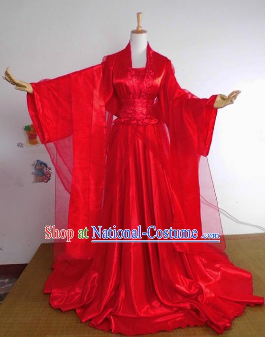 Chinese Ancient Cosplay Tang Dynasty Imperial Princess Wedding Costumes, Chinese Traditional Hanfu Red Dress Clothing Chinese Palace Lady Costume for Women