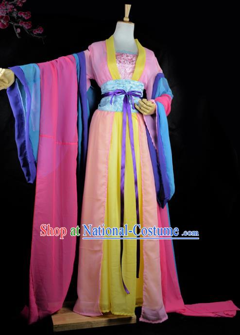 Chinese Ancient Cosplay Tang Dynasty Imperial Princess Costumes, Chinese Traditional Hanfu Blue Dress Clothing Chinese Palace Lady Dance Costume for Women