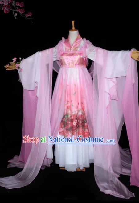 Chinese Ancient Cosplay Tang Dynasty Princess Dance Pink Dress, Chinese Traditional Hanfu Clothing Chinese Fairy Palace Lady Costume for Women