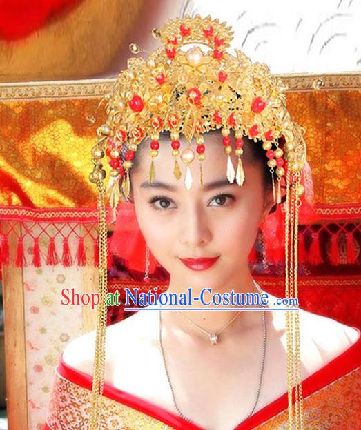 Traditional Handmade Chinese Ancient Classical Hair Accessories Xiuhe Suit Hairpin Phoenix Coronet, Hair Sticks Hair Jewellery Hair Fascinators for Women