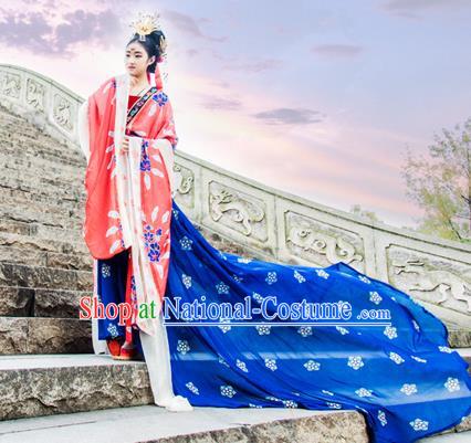 Traditional Chinese Tang Dynasty Imperial Princess Hanfu Wedding Costume, China Ancient Dress Palace Queen Peri Bride Clothing for Women