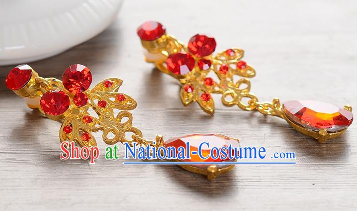 Top Grade Handmade Chinese Classical Jewelry Accessories Baroque Style Wedding Red Crystal Earrings Bride Eardrop for Women