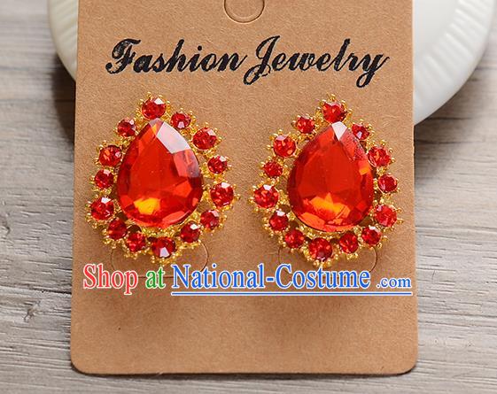 Top Grade Handmade Chinese Classical Jewelry Accessories Baroque Style Wedding Red Crystal Ear Stud Earrings Bride Eardrop for Women