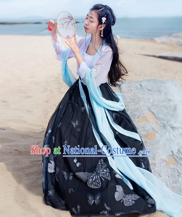 Traditional Ancient Chinese Costume Ming Dynasty Young Lady Embroidery Butterfly Dress, Elegant Hanfu Clothing Chinese Palace Princess Costume for Women