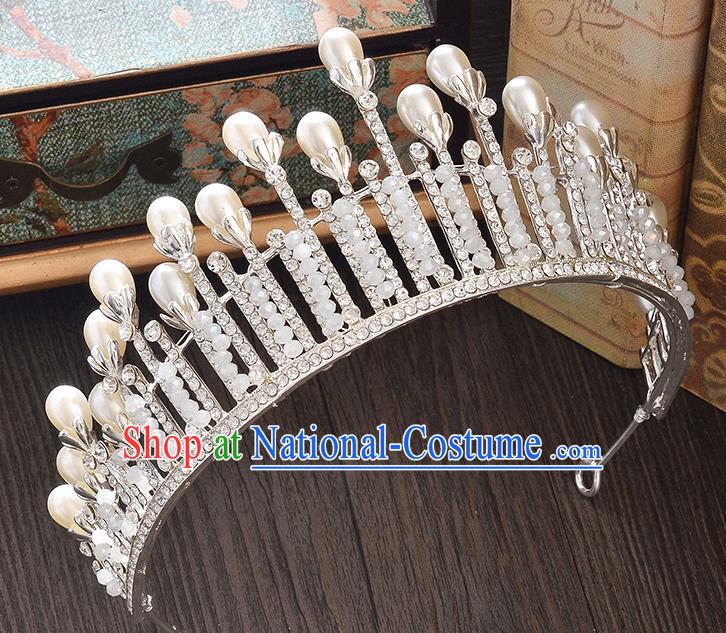 Top Grade Handmade Hair Accessories Baroque Style Wedding Crystal White Pearls Royal Crown, Bride Princess Hair Kether Jewellery Imperial Crown for Women