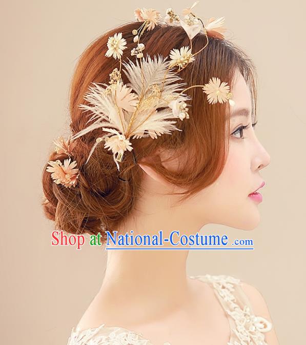 Top Grade Handmade Chinese Classical Hair Accessories Princess Wedding Feather Hair Stick Headband Bride Headwear for Women