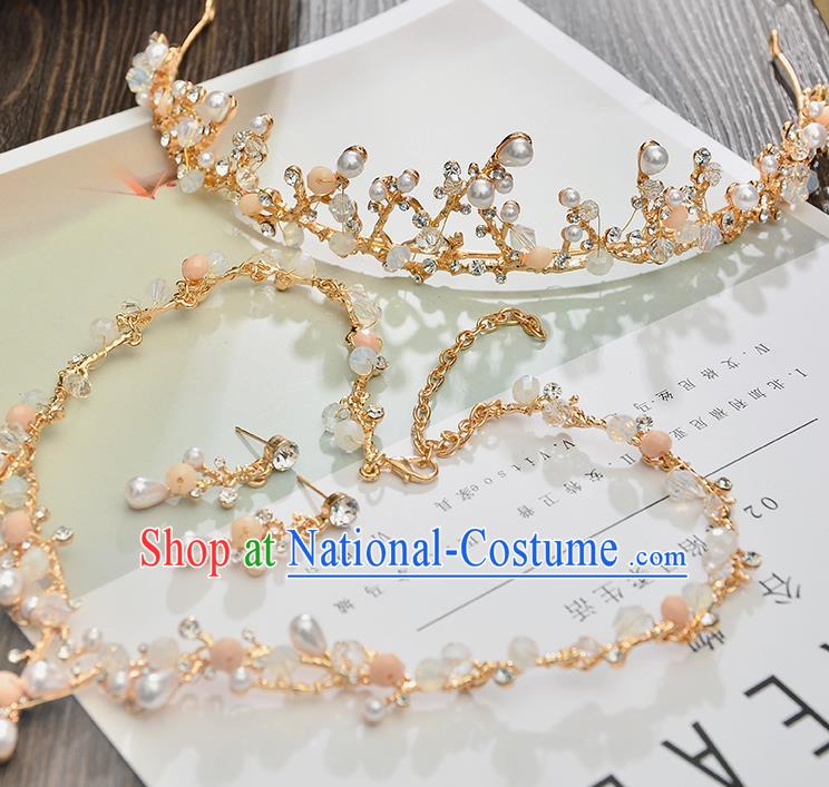 Top Grade Handmade Chinese Classical Jewelry Accessories Princess Wedding Pearls Royal Crown Earrings and Necklace Bride Eardrop for Women