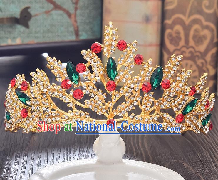 Top Grade Handmade Hair Accessories Baroque Style Wedding Green Crystal Royal Crown, Bride Princess Hair Kether Jewellery Imperial Crown for Women