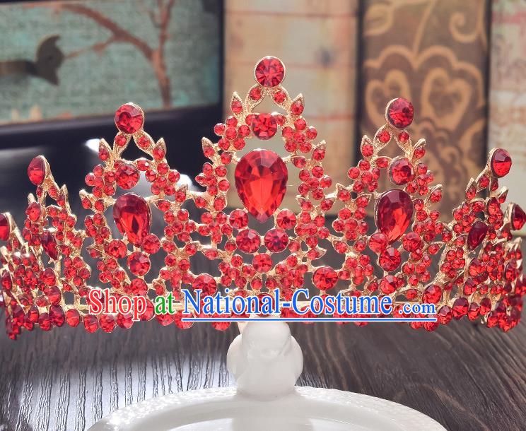 Top Grade Handmade Hair Accessories Baroque Style Wedding Crystal Red Royal Crown, Bride Princess Hair Kether Jewellery Imperial Crown for Women