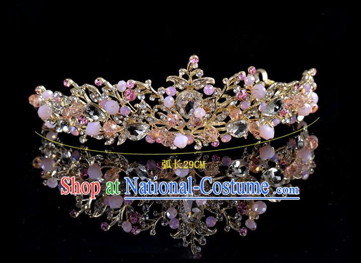 Top Grade Handmade Hair Accessories Baroque Style Palace Princess Wedding Pink Opal Vintage Royal Crown, Bride Hair Kether Jewellery Imperial Crown for Women