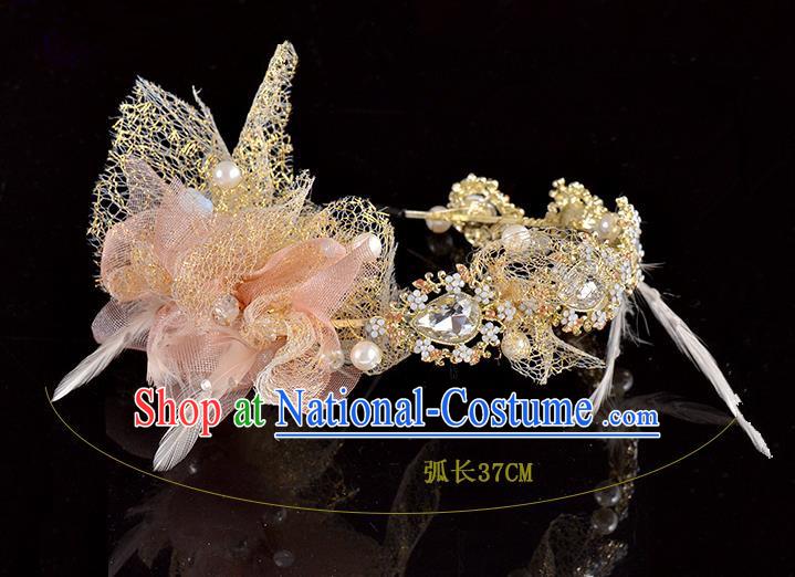 Top Grade Handmade Hair Accessories Baroque Style Palace Princess Wedding Crystal Pink Silk Vintage Royal Crown, Bride Hair Kether Jewellery Imperial Crown for Women