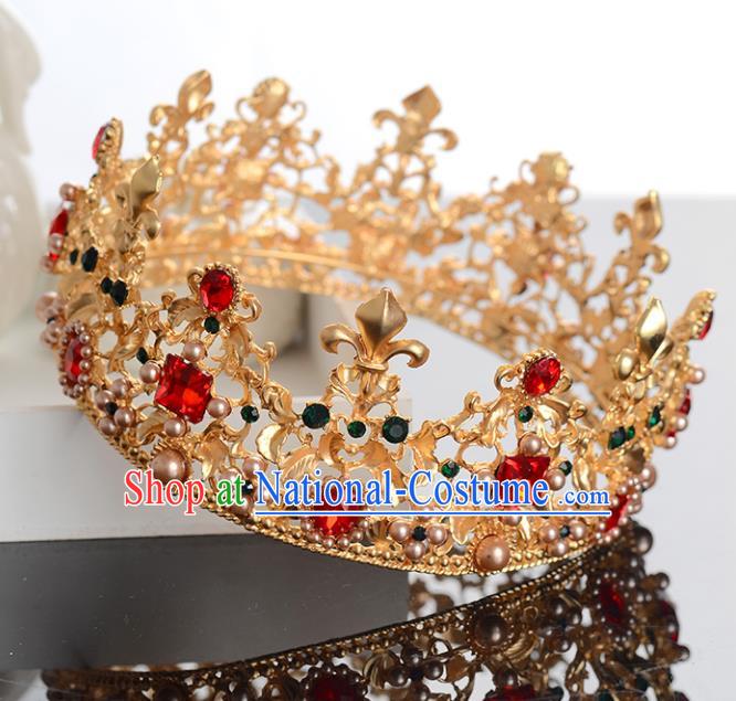 Top Grade Handmade Hair Accessories Baroque Style Palace Princess Wedding Red Crystal Vintage Golden Royal Crown, Bride Hair Kether Jewellery Imperial Crown for Women