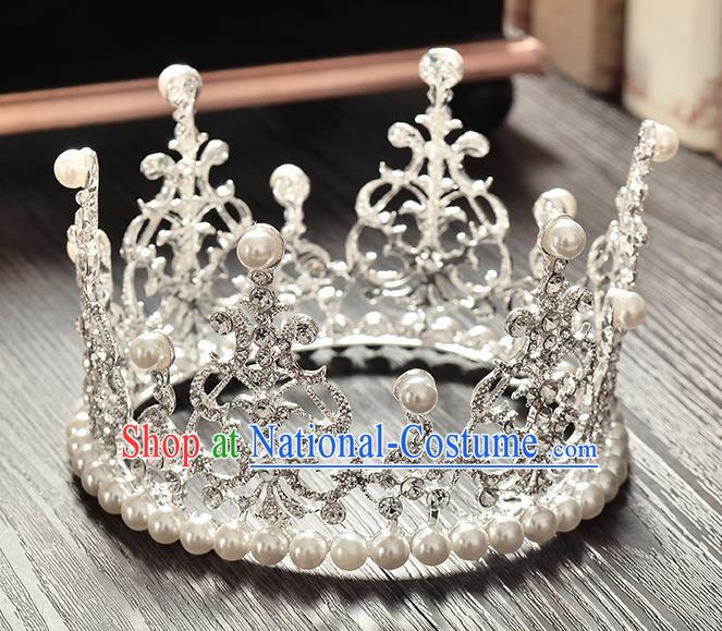 Top Grade Handmade Hair Accessories Baroque Style Palace Princess Wedding Crystal Pearls Vintage Round Royal Crown, Bride Hair Kether Jewellery Imperial Crown for Women