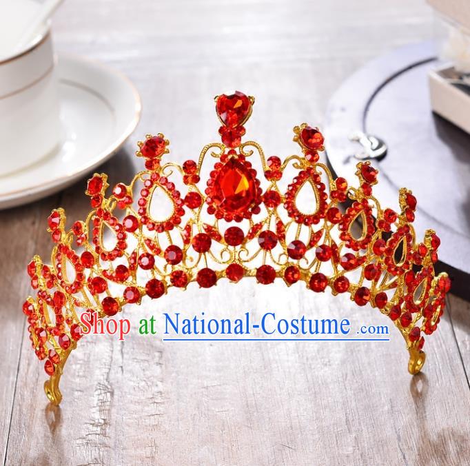 Top Grade Handmade Hair Accessories Baroque Style Wedding Princess Red Crystal Royal Crown, Bride Toast Hair Kether Jewellery Round Imperial Crown for Women