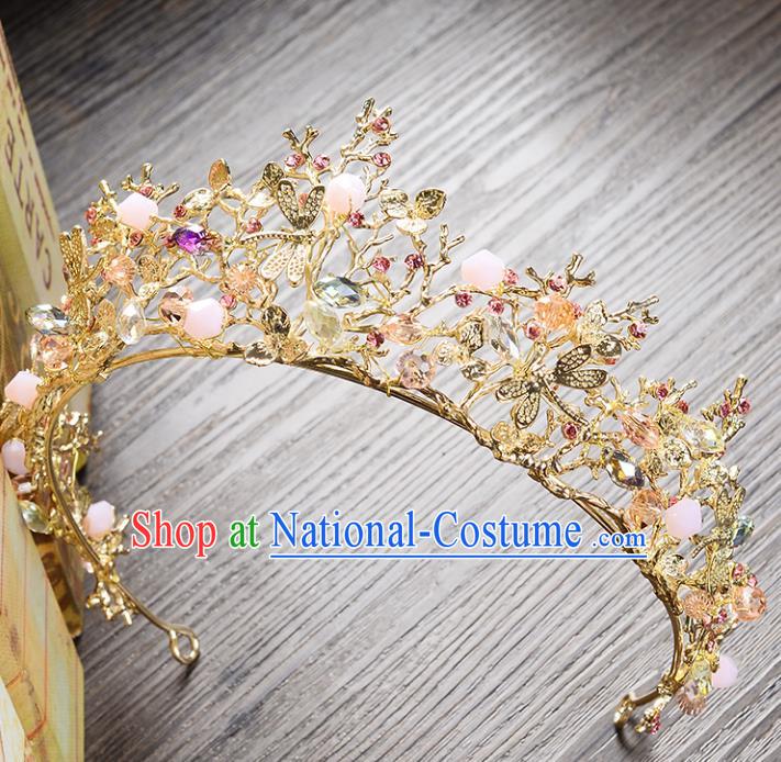 Top Grade Handmade Hair Accessories Baroque Style Wedding Princess Full Dress Golden Dragonfly Royal Crown, Bride Toast Hair Kether Jewellery Imperial Crown for Women