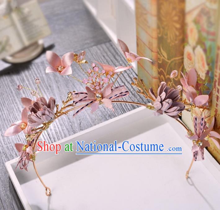 Top Grade Handmade Hair Accessories Baroque Style Wedding Princess Full Dress Pink Flowers Butterfly Royal Crown, Bride Toast Hair Kether Jewellery Imperial Crown for Women