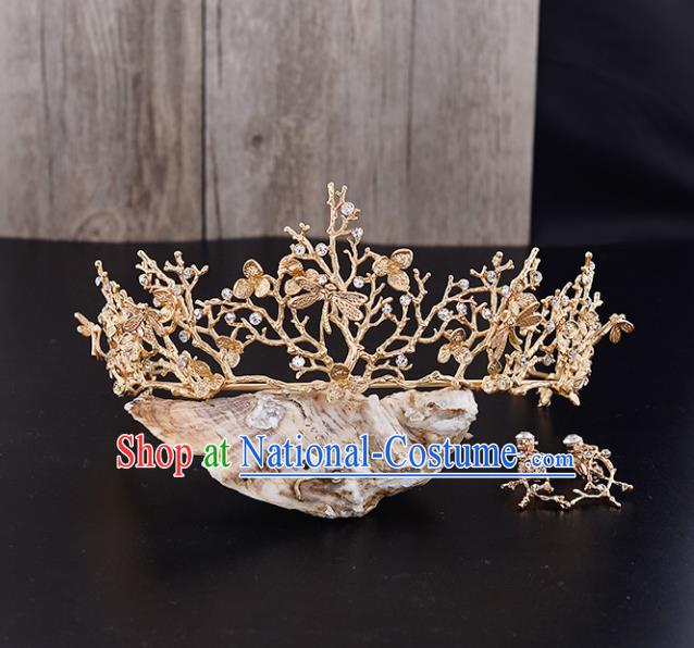 Top Grade Handmade Hair Accessories Baroque Style Wedding Princess Golden Royal Crown, Bride Hair Kether Jewellery Round Imperial Crown for Women