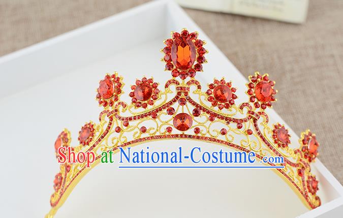 Top Grade Handmade Hair Accessories Baroque Luxury Red Crystal Royal Crown, Bride Wedding Hair Kether Jewellery Princess Imperial Crown for Women