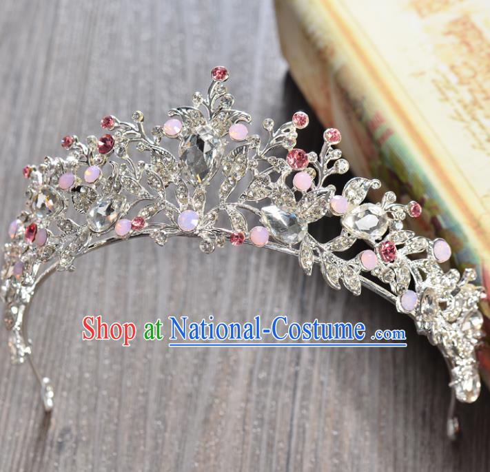 Top Grade Handmade Hair Accessories Baroque Luxury Crystal Pink Opal Royal Crown, Bride Wedding Hair Kether Jewellery Princess Imperial Crown for Women