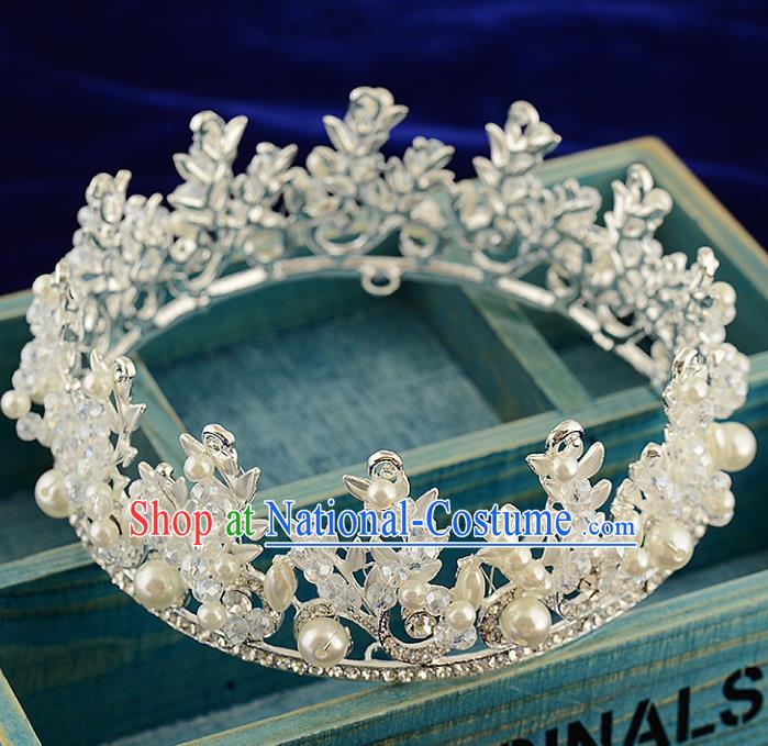 Top Grade Handmade Hair Accessories Baroque Luxury Crystal Pearls Round Royal Crown, Bride Wedding Hair Kether Jewellery Princess Imperial Crown for Women