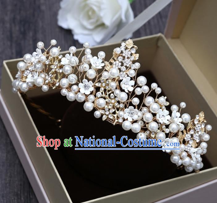 Top Grade Handmade Hair Accessories Baroque Luxury Crystal Leaf Pearls Royal Crown, Bride Wedding Hair Kether Jewellery Princess Imperial Crown for Women