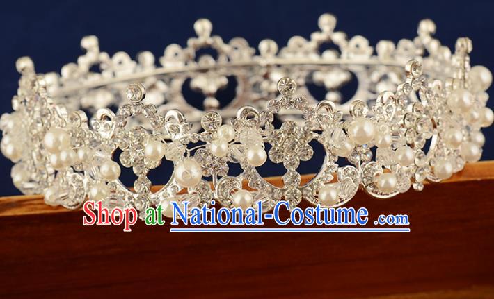 Top Grade Handmade Hair Accessories Baroque Style Princess Crystal Pearls Vintage Royal Crown, Bride Wedding Hair Kether Jewellery Round Imperial Crown for Women