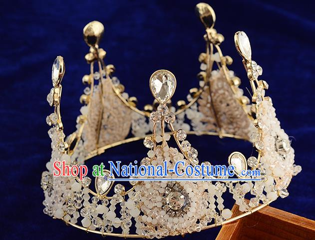 Top Grade Handmade Hair Accessories Baroque Queen Crystal Beads Round Royal Crown, Bride Wedding Hair Kether Jewellery Imperial Crown for Women