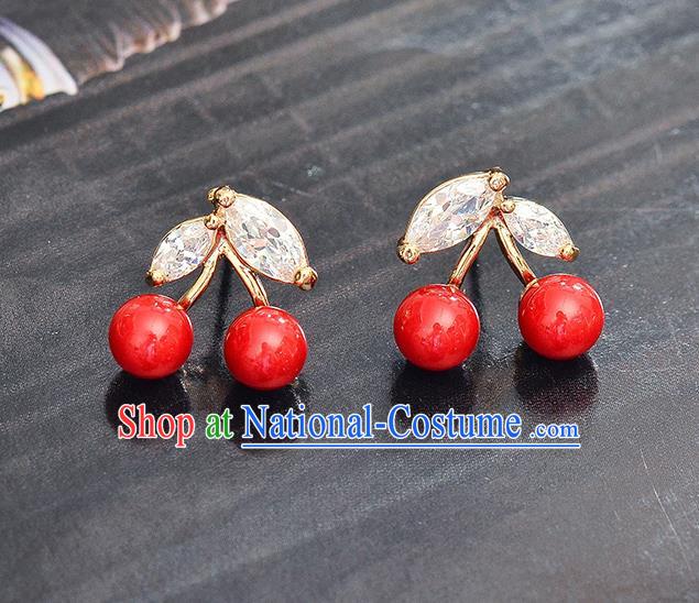 Top Grade Handmade Chinese Classical Jewelry Accessories Wedding Crystal Cherry Earrings Bride Hanfu Eardrop for Women